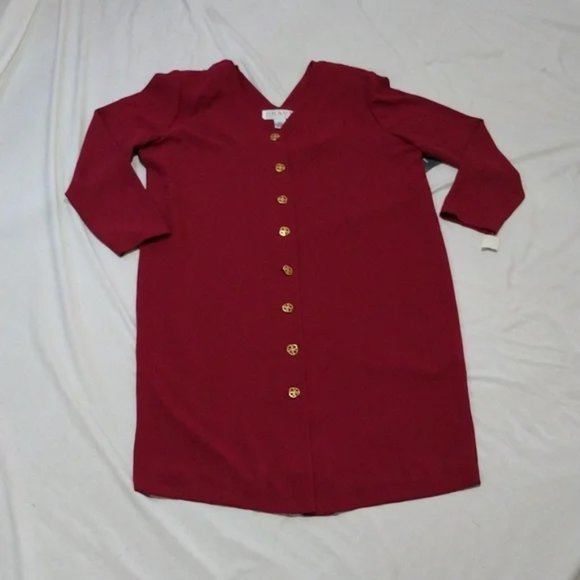 Vintage 80s Chaus Red Long Sleeve Button Down Midi Dress Plus Size 16W Deadstock - Picture 1 of 8